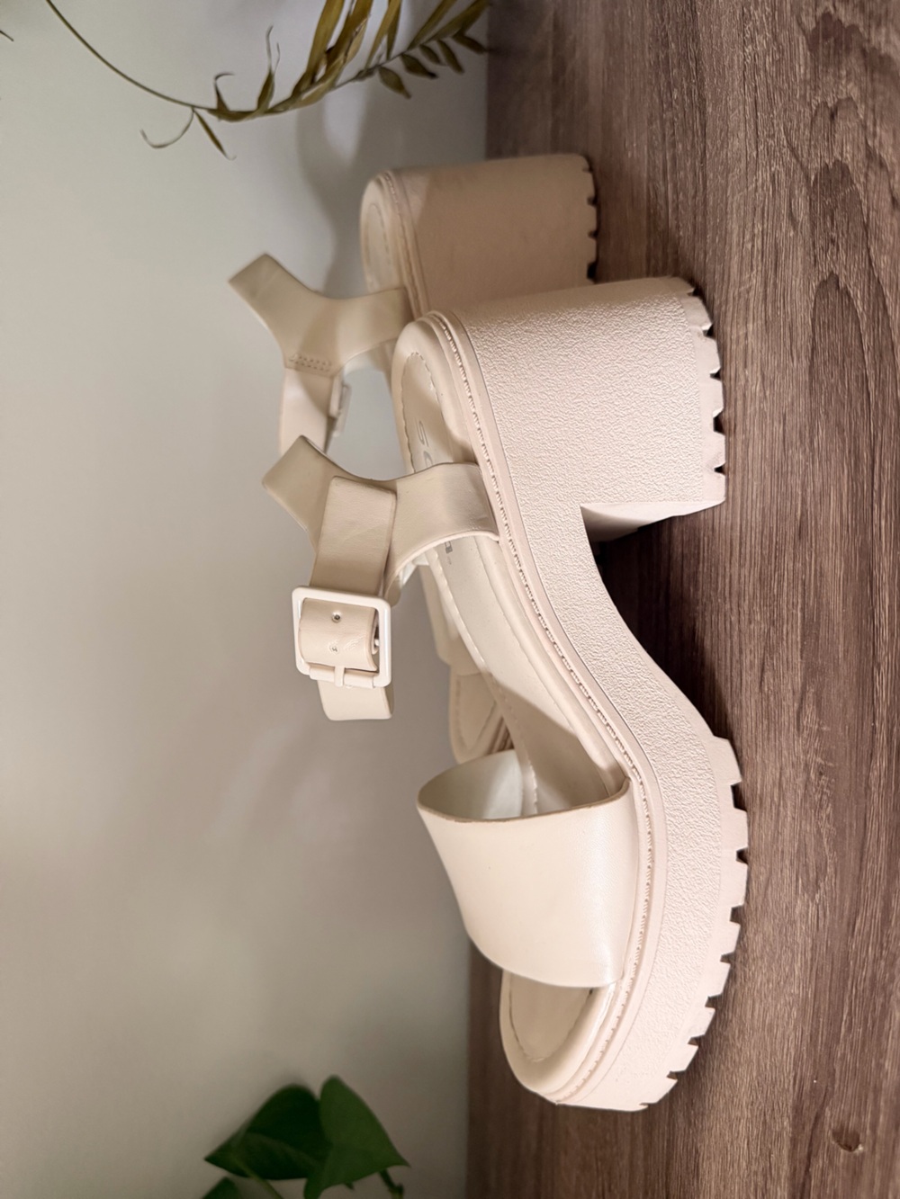 Soda Platform Block Heel Sandals in Cream